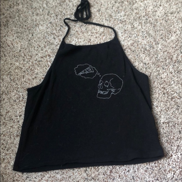 Brandy Melville Tops - RARE Brandy Melville Pizza Skull Halter Sachi